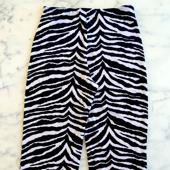 NWOT. Black and White Zebra Prints High-Waisted Stretch Velvet Flare Pant. - Picture 5 of 6